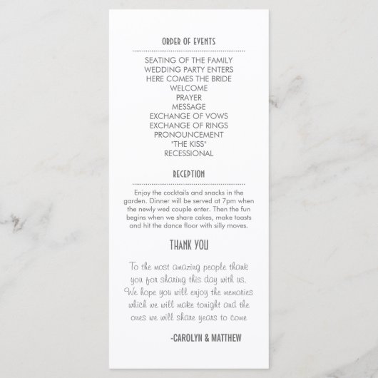 Chic Modern Grey | White Wedding Program Rack Kaar Programmakaart (Achterkant)