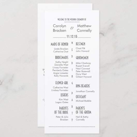 Chic Modern Grey | White Wedding Program Rack Kaar Programmakaart (Voorkant / Achterkant)