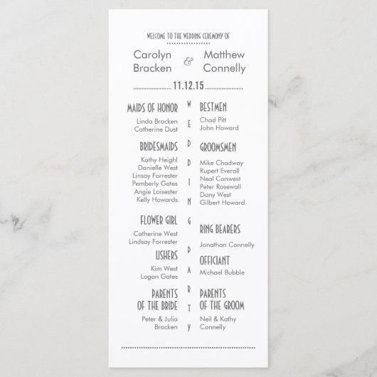 Chic Modern Grey | White Wedding Program Rack Kaar Programmakaart (Voorkant)