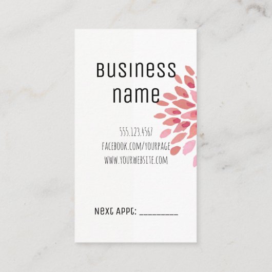chic modern haarstylist roze roze floranje afsprakenkaartje (Achterkant)