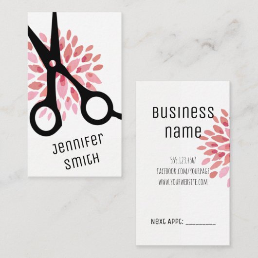 chic modern haarstylist roze roze floranje afsprakenkaartje (Voorkant / Achterkant)