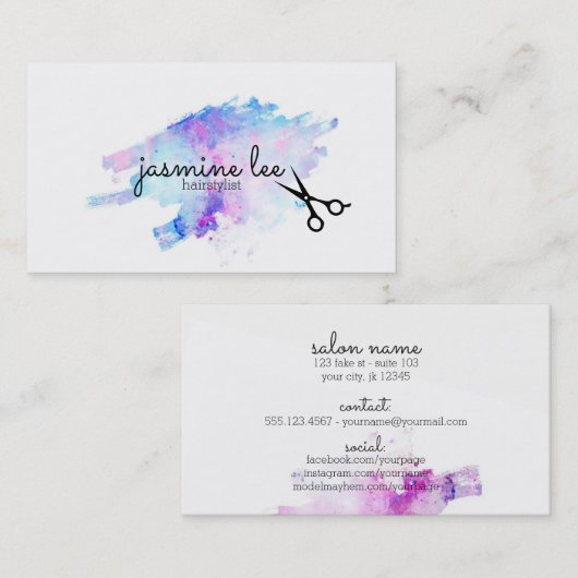chic modern haarstylist waterverf kalligrafie visitekaartje (Voorkant / Achterkant)