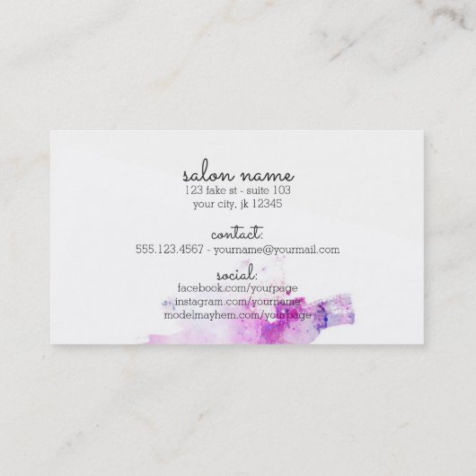 chic modern haarstylist waterverf kalligrafie visitekaartje (Achterkant)