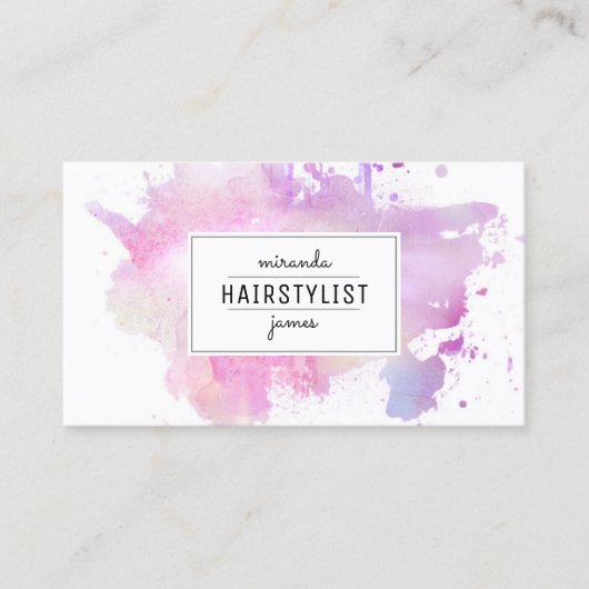 chic modern hair stylist waterverf roze grunge visitekaartje (Voorkant)