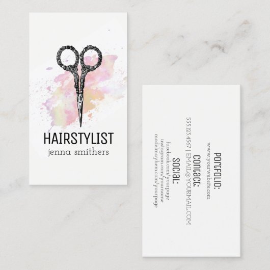 chic modern hair stylist waterverf roze grunge visitekaartje (Voorkant / Achterkant)