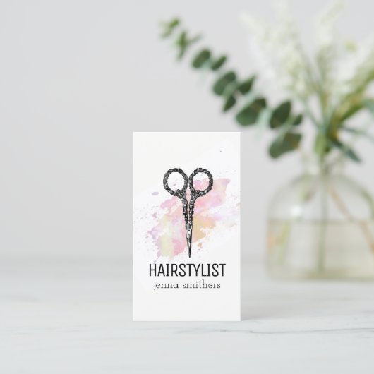 chic modern hair stylist waterverf roze grunge visitekaartje (Staand voorkant)