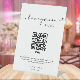 Chic Modern Honeymoon Fund Cash QR Code Huwelijk Reclamebord Met Voetstuk