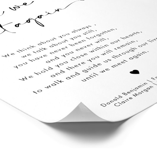 Chic Modern In liefdevolle herinnering Trouwbord Poster (Hoek)