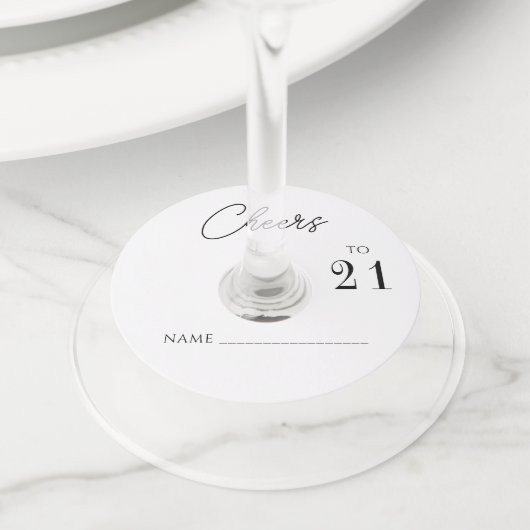 Chic modern juichen 21 verjaardagsfeestje wijnglaslabel (Dichtbij)
