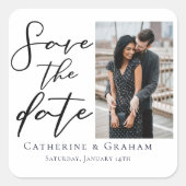 Chic Modern Koppel Foto Save the Date Vierkante Sticker (Voorkant)
