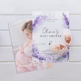 Chic Modern Lavender Photo Baby shower Kaart