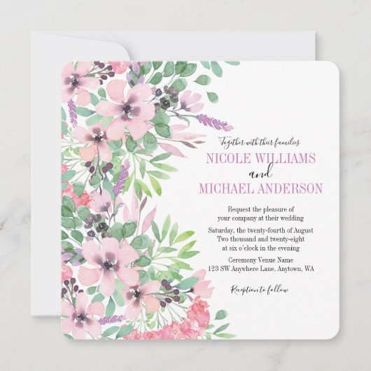 Chic modern Lila waterverf peony Foliage WEDING Kaart (Voorkant)