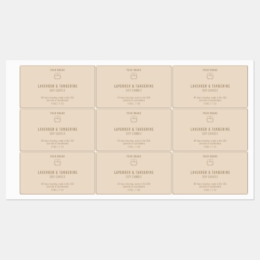 Chic modern Logo neutraal beige kaarsproduct Labels (Vel)