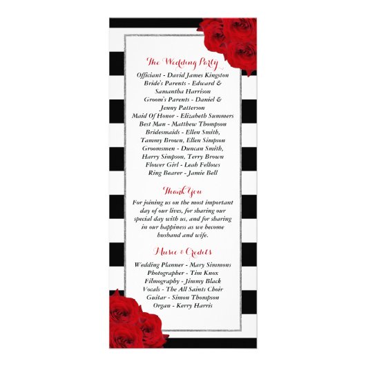 Chic Modern Luxe Red Roses Wedding Programma (Achterkant)