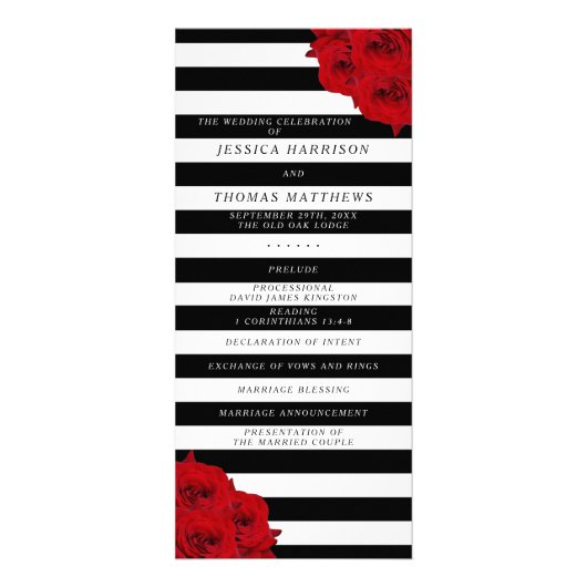 Chic Modern Luxe Red Roses Wedding Programma (Voorkant)