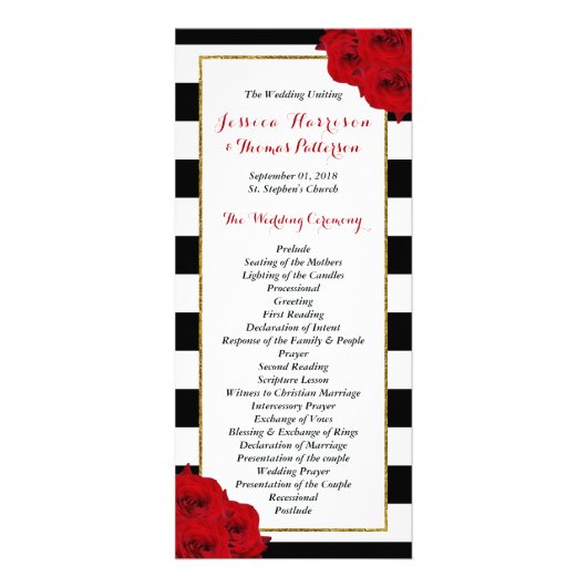 Chic Modern Luxe Red Roses Wedding Programma (Voorkant)