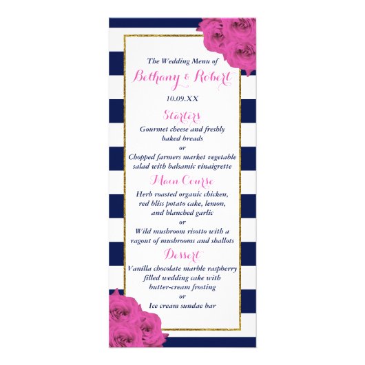 Chic Modern Luxe Rozen Trouwmenu Reclamekaart (Voorkant)