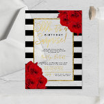 Chic Modern Luxe Shhh... Surprise Birthday Party Acryl Uitnodigingen<br><div class="desc">Deze chique en zeer stijlvolle verjaardagsfeestje acryluitnodigingen zijn voorzien van een faux gouden folie lijst op trendy zwart-witte strepen met rode rozen en bijpassende moderne typografie die ideaal is voor feesten van elke leeftijd. Personaliseer het ontwerp eenvoudig met uw eigen formulering en vind bijpassende feestartikelen op www.zazzle.com/invitation_republic.</div>
