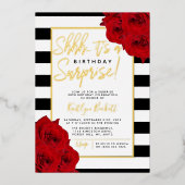 Chic Modern Luxe Shhh... Surprise Birthday Real Folie Uitnodiging (Voorkant)