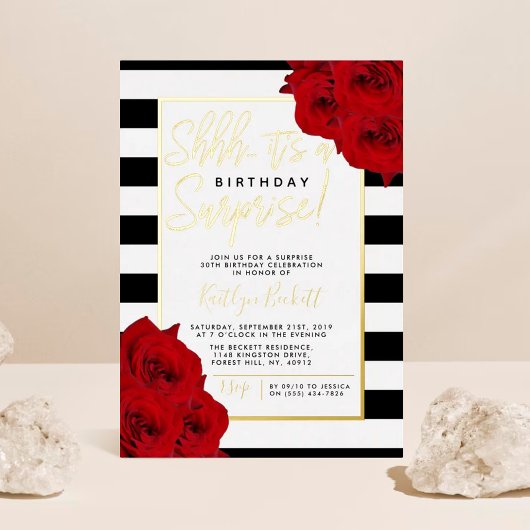 Chic Modern Luxe Shhh... Surprise Birthday Real Folie Uitnodiging