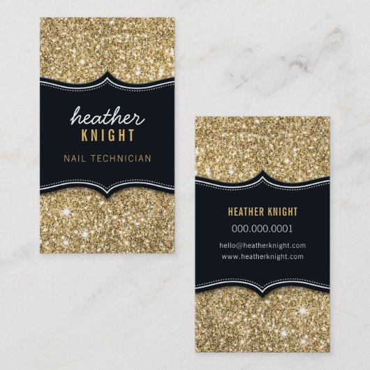 CHIC modern luxury glam glitter black gold Visitekaartje (Voorkant / Achterkant)