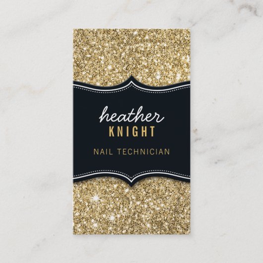 CHIC modern luxury glam glitter black gold Visitekaartje (Voorkant)