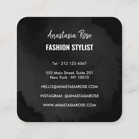 Chic Modern Luxury Plain Black Simple Minimalist Vierkante Visitekaartje (Achterkant)