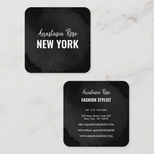 Chic Modern Luxury Plain Black Simple Minimalist Vierkante Visitekaartje (Voorkant / Achterkant)