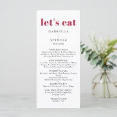 Chic Modern Magenta Red White Monogram Weddenschap Menu (Staand voorkant)