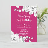 Chic Modern Magenta White Floral 15th Birthday Kaart (Staand voorkant)