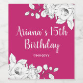 Chic Modern Magenta White Floral 15th Birthday Wijn Etiket (Enkel label)