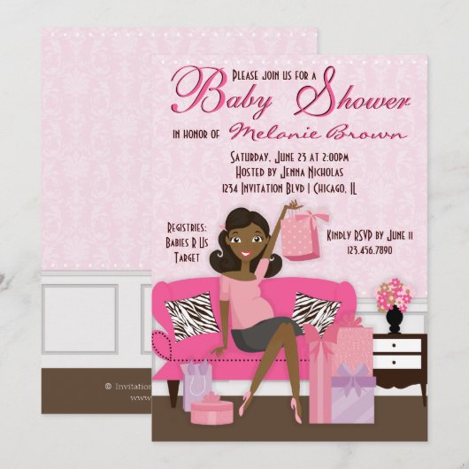 Chic Modern mam met Gifts Baby shower nodigt uit Kaart (Voorkant / Achterkant)