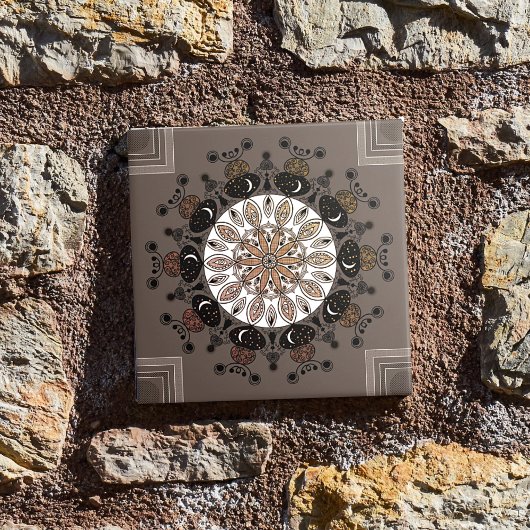 chic modern mandala zwart wit simpel bruin tegeltje