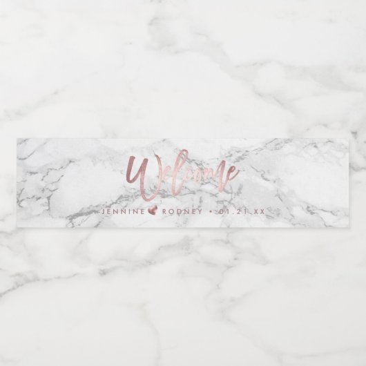 Chic+Modern Marble+Roos Gouden Script Welkom Waterfles Etiket (Enkel label)