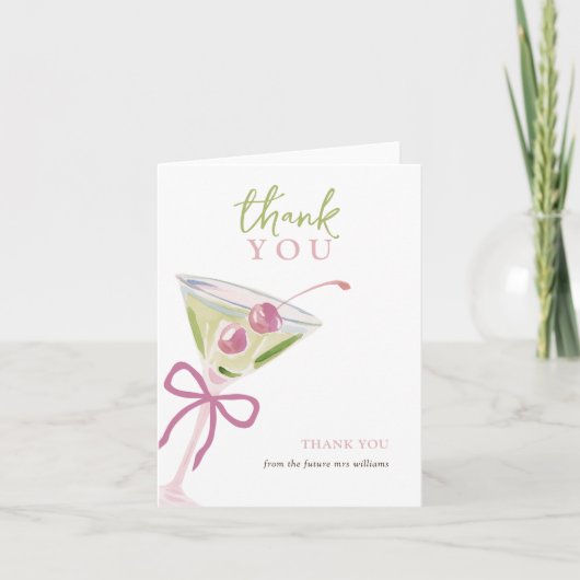 Chic Modern Martini Bridal Shower Thank You Card Bedankkaart (Voorkant)