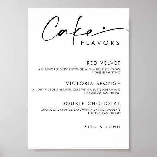 Chic Modern Menu Taart Trouwtaart Teken Poster (Voorkant)