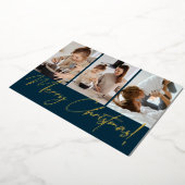 Chic Modern Merry-kerstfoto Navy Blue Folie Feestdagenkaart (Gedraaid)