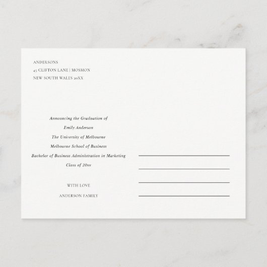 CHIC MODERN MINIMAAL BOLD CUSTOTO AFSTUDEREN AANKONDIGINGSKAART (Achterkant)