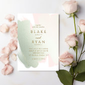 Chic Modern Minimal Blush Pink en Sage Wedding Kaart