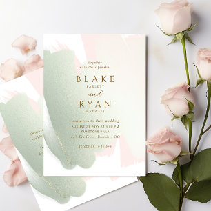 Chic Modern Minimal Blush Pink en Sage Wedding Kaart