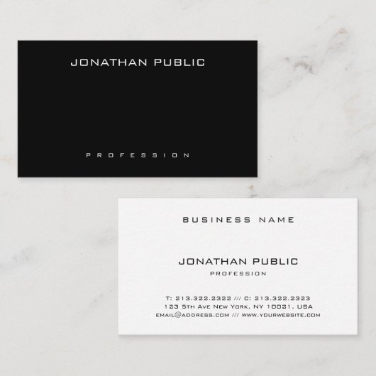 Chic Modern Minimalist Elegant Black Simple White Visitekaartje (Voorkant / Achterkant)