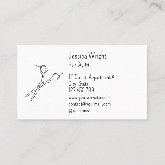 Chic Modern Minimalist Hair Stylist Scissors Line Visitekaartje (Achterkant)