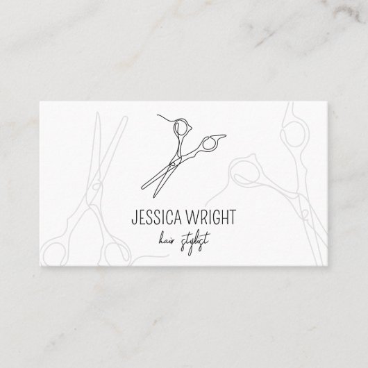 Chic Modern Minimalist Hair Stylist Scissors Line Visitekaartje (Voorkant)
