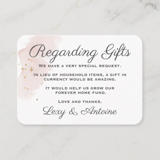 Chic Modern Minimalist Mauve Gold Huwelijkscadeaus Informatiekaartje (Voorkant)