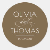 Chic Modern Minimalist Typography Brown Wedding Ronde Sticker (Voorkant)