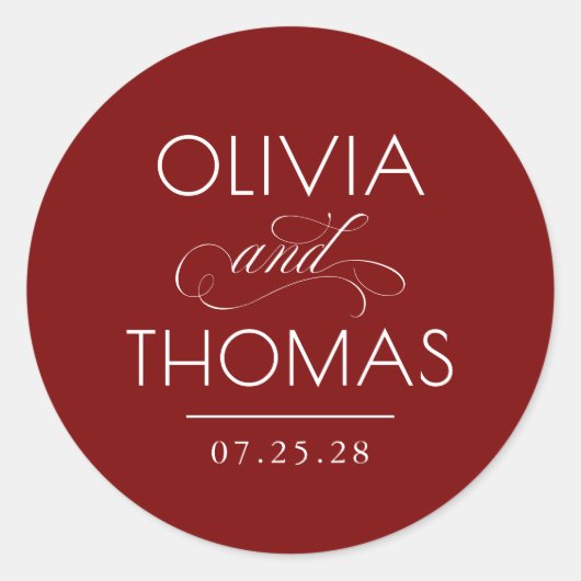 Chic Modern Minimalist Typography Red Wedding Ronde Sticker (Voorkant)