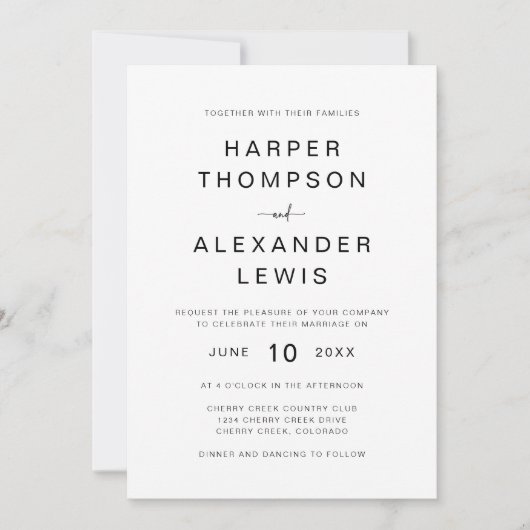 Chic Modern Minimalist Typography Wedding Kaart (Voorkant)