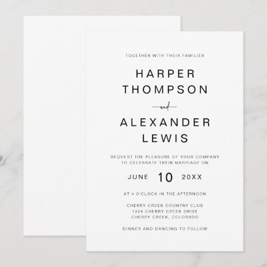 Chic Modern Minimalist Typography Wedding Kaart (Voorkant / Achterkant)