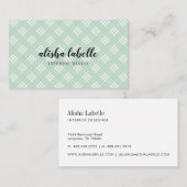 Chic & Modern Mint Green Plaid Visitekaartje (Voorkant / Achterkant)