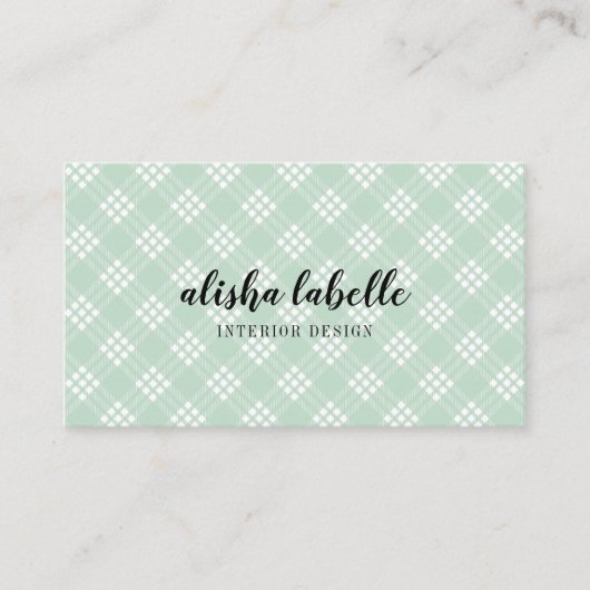 Chic & Modern Mint Green Plaid Visitekaartje (Voorkant)